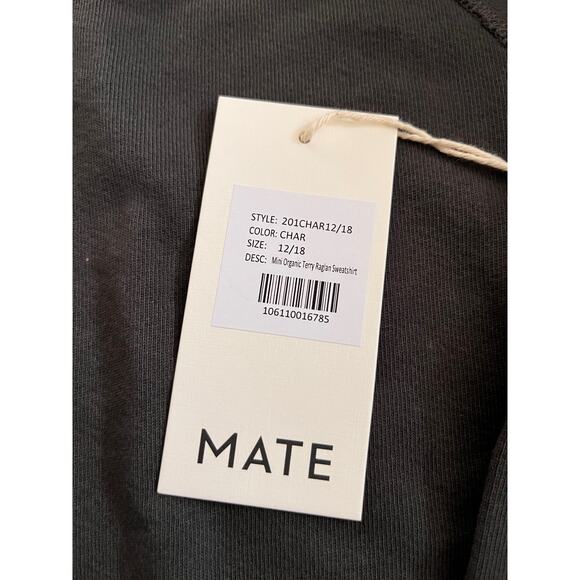 MATE THE LABEL Mini Organic Terry Raglan Sweatshirt Sz 12-18 month Charcoal - Picture 2 of 5